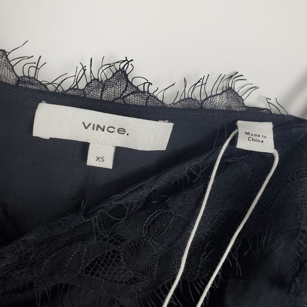 VINCE Lace Trim Cami Hammered Satin Twill Square Neck Camisole Eyelash Sexy NWT - Picture 5 of 7